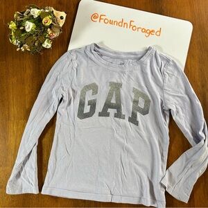 GAP Glitter Logo Long Sleeve Tee – XS (4/5) | Light Purple with Silver Glitter